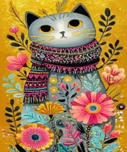 Floral Cat Paint By Numbers