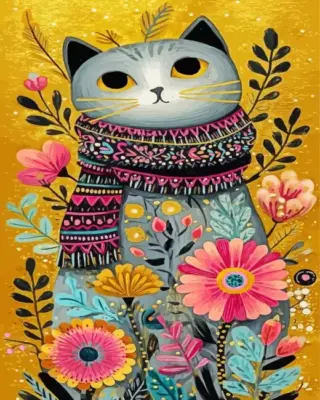 Floral Cat Paint By Numbers 
