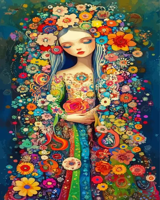 floral girl paint by numbers Floral Girl Art Paint By Numbers