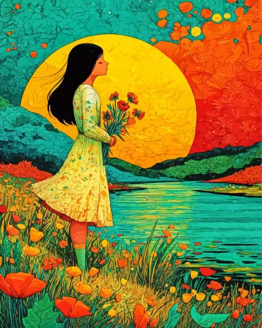 girl and flowers paint by numbers Girl And Flowers Paint By Numbers