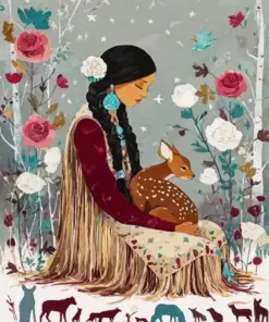 Native Lady And Deer Paint By Numbers